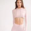 Cameeli Pink Ribbed Longsleeve Crop Hoodie