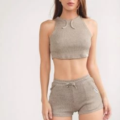 Cameeli Marle Grey Ribbed Cropped Tank