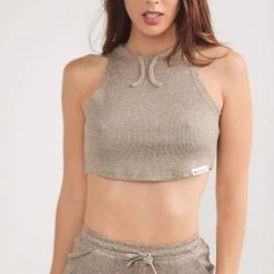 Cameeli Marle Grey Ribbed Cropped Tank