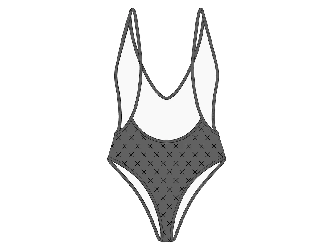 Boutine LA Black-Grey Logo Print Retro One-Piece ONE PIECES