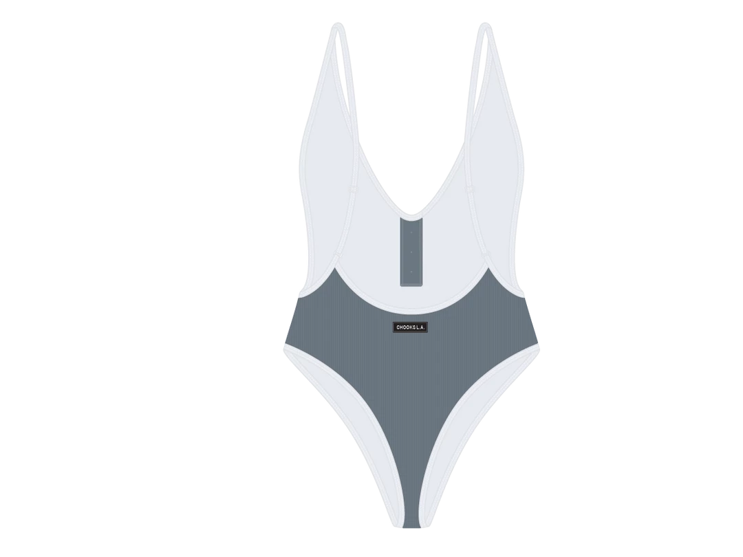 Chooks Los Angeles ONE PIECES Ocean Blue Adjustable Ribbed Retro One-piece